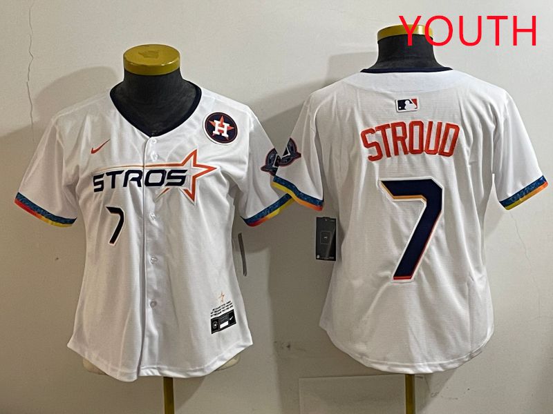 Youth Houston Astros 7 Stroud White Fourth generation Joint Name Nike 2025 MLB Jersey style 7